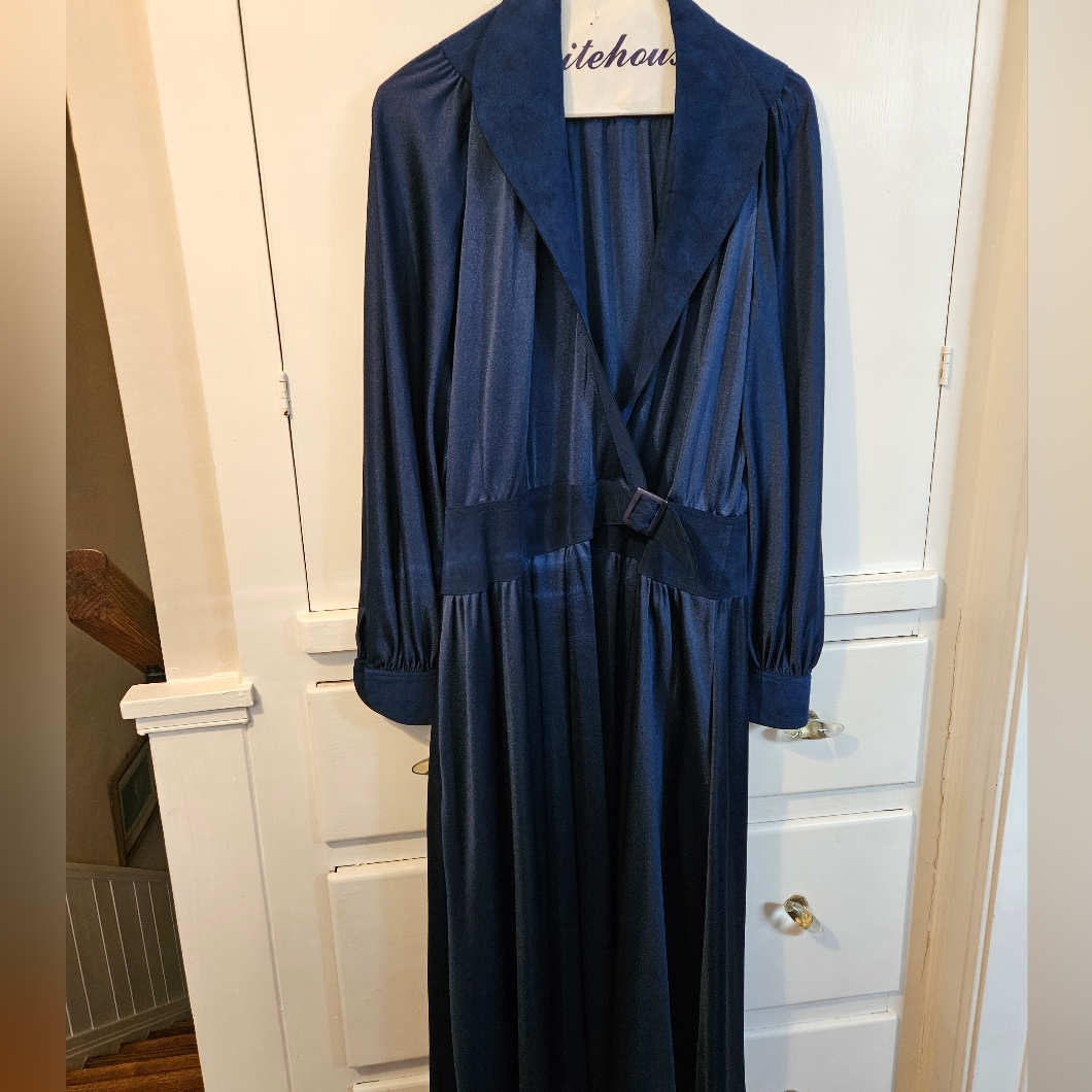 Chic Navy Long-Sleeve Dress With Belt By James Silverman 1970s